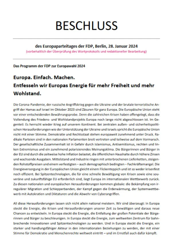 Deckblatt Wahlprogramm der FDP