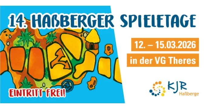 Titelbild der 14. Haßberger Spieletage von 12. bis 15.03.2026 in der VG Theres.